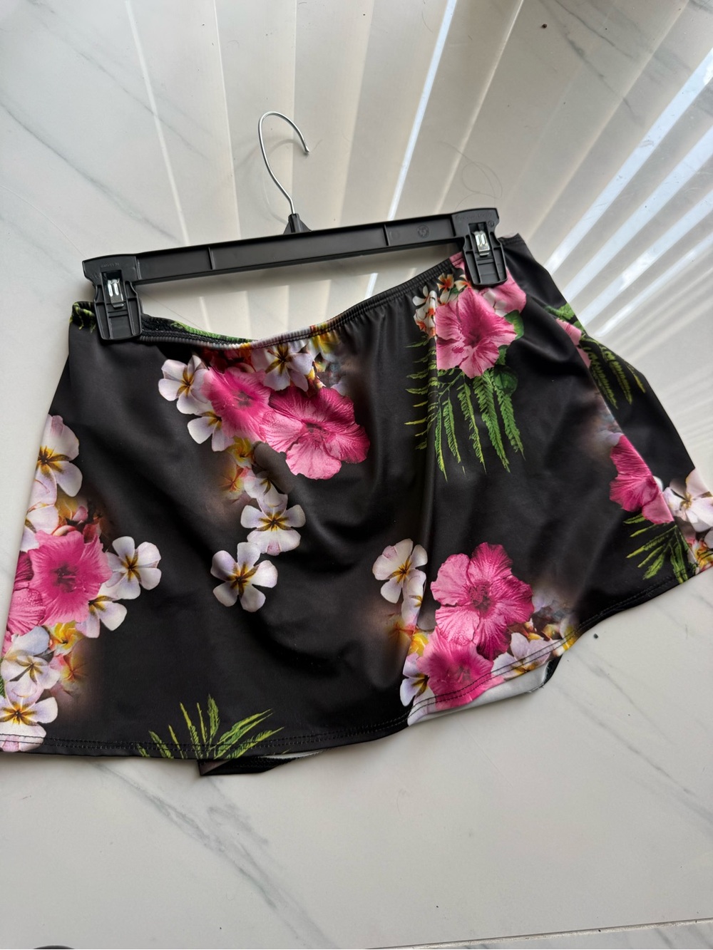 Vintage Black Swim Mini with Pink & White Floral Print